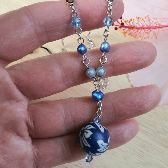 "Bluebells" Child's Silver Blue Swarovski Crystal and Bead Necklace - Picture 3 of 4